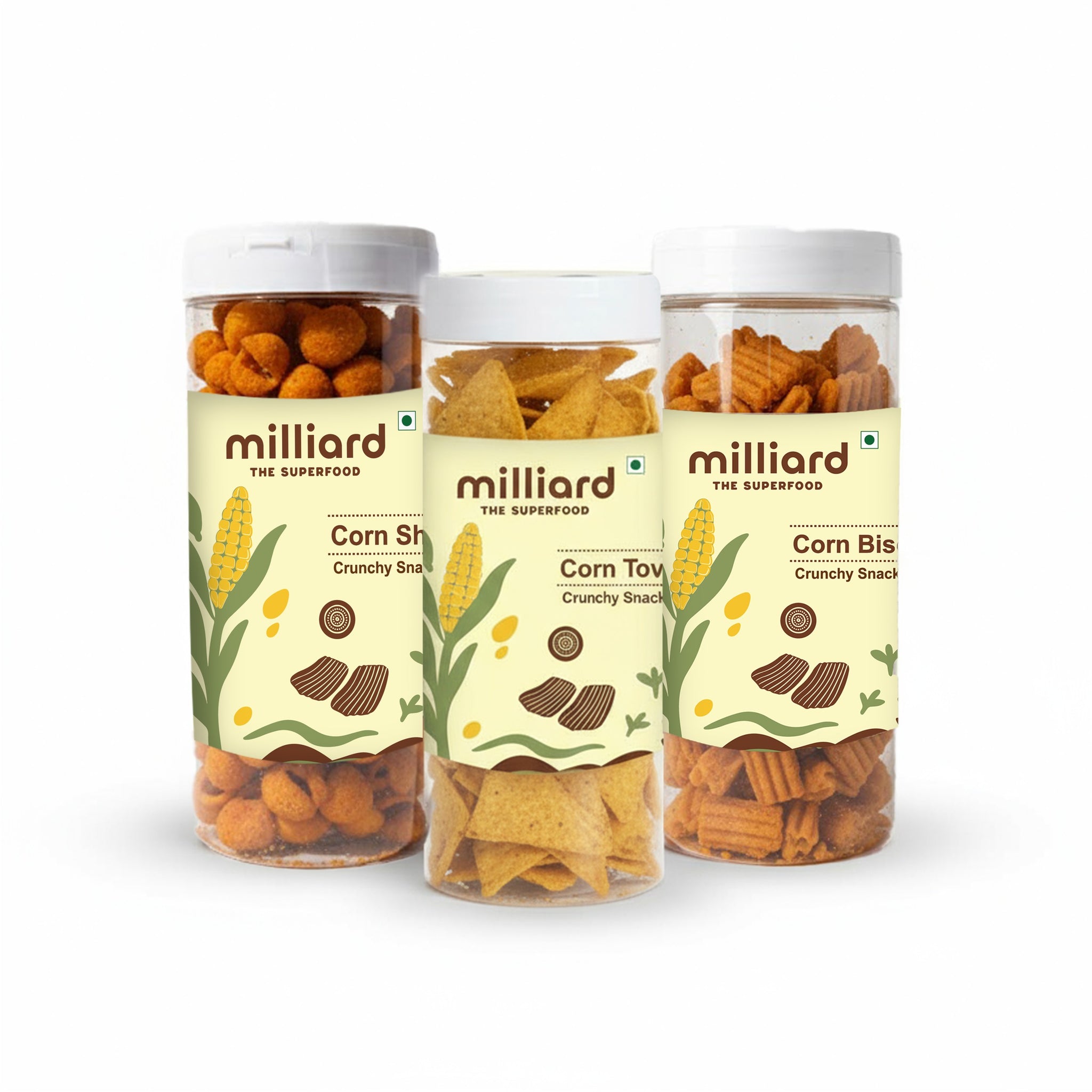 Corn Snacks Combo – Shell, Tower & Biscuit (Crunchy Superfood Snacks)
