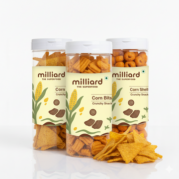 Corn Chips Combo – Corn Biscuits + Corn Shells + Corn Triangle Chips | Crunchy Gluten-Free Snack Pack